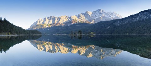Framed Wetterstein Mountains and Zugspitze Mountain reflecting in Lake Eibsee, Bavaria, Germany Print