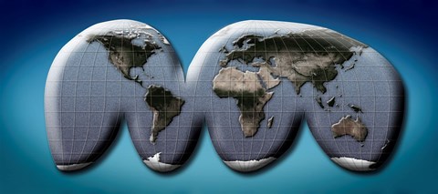 Framed Map of World from Goode&#39;s Homolosine Projection Print