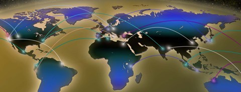 Framed Map with communication lines Print