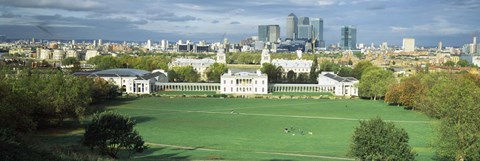 Framed Aerial view of a city, Canary Wharf, Greenwich Park, Greenwich, London, England 2011 Print
