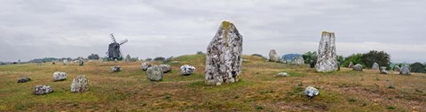 Framed Viking burial site and wooden windmill, Gettlinge, Oland, Sweden Print