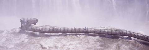 Framed People on cat walks at floodwaters on Iguacu Falls, Brazil Print
