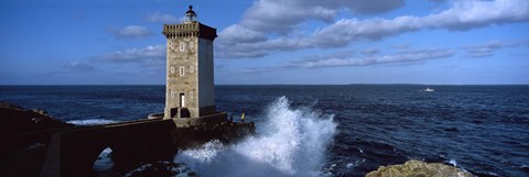 Framed Lighthouse on the coast, Kermorvan Lighthouse, Le Conquet, Finistere, Brittany, France Print