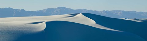 Framed White sand dunes with mountains in the background, White Sands National Monument, New Mexico, USA Print