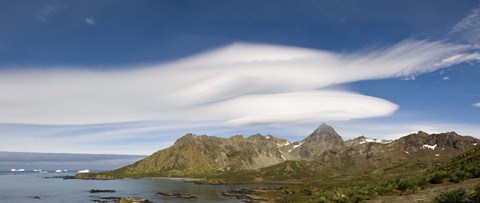 Framed Lenticular clouds forming over Cooper Bay, South Georgia Island Print