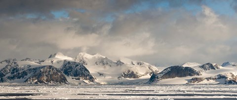 Framed Ice floes and storm clouds in the high arctic, Spitsbergen, Svalbard Islands, Norway Print