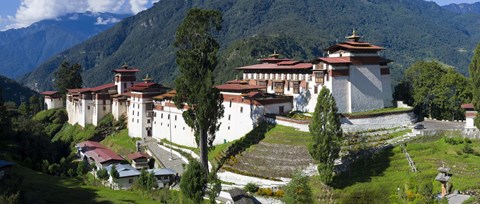 Framed High angle view of a fortress in the mountains, Trongsa Dzong, Trongsa, Bhutan Print