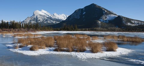 Framed Salt lake with mountain range in the background, Mt Rundle, Vermillion Lake, Banff National Park, Alberta, Canada Print