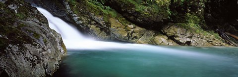 Framed Water falling into a river, Falls Creek, Hollyford River, Fiordland National Park, South Island, New Zealand Print