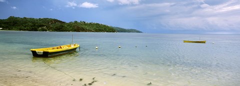 Framed Small fishing boat in the ocean, Baie Lazare, Mahe Island, Seychelles Print