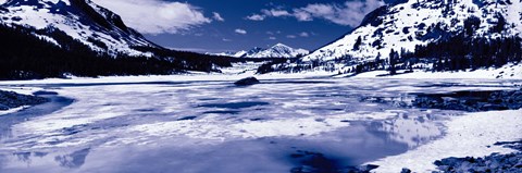 Framed Lake and snowcapped mountains, Tioga Lake, Inyo National Forest, Eastern Sierra, Californian Sierra Nevada, California Print