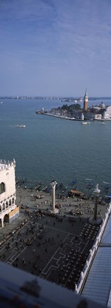 Framed Church and bell tower from St Mark&#39;s Campanile, Canale di San Marco, Doges Palace, San Giorgio Maggiore, Venice, Veneto, Italy Print