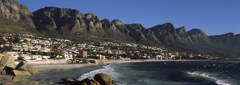 Framed Town at the coast with a mountain range, Twelve Apostle, Camps Bay, Cape Town, Western Cape Province, Republic of South Africa Print
