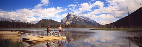 Framed Mountain Bikers Vermilion Lakes Alberta Canada Print