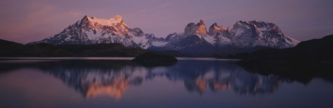 Framed Reflection of mountains in a lake, Lake Pehoe, Cuernos Del Paine, Patagonia, Chile Print