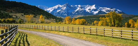 Framed Fence along a road, Sneffels Range, Colorado, USA Print