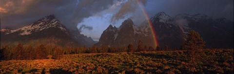 Framed Sunrise &amp; rainbow Grand Teton National Park WY USA Print