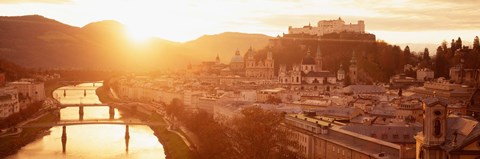 Framed Austria, Salzburg, Sunrise over Salzach River Print