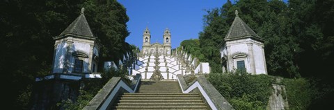 Framed Low angle view of a cathedral, Steps of the Five Senses, Bom Jesus Do Monte, Braga, Portugal Print