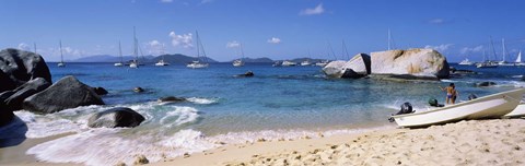 Framed Tourists enjoying on the beach, The Baths, Virgin Gorda, British Virgin Islands Print