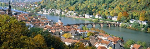 Framed Aerial view of a city at the riverside, Heidelberg, Baden-Wurttemberg, Germany Print