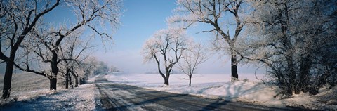 Framed Road passing through winter fields, Illinois, USA Print