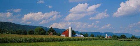 Framed Cultivated field in front of a barn, Kishacoquillas Valley, Pennsylvania, USA Print