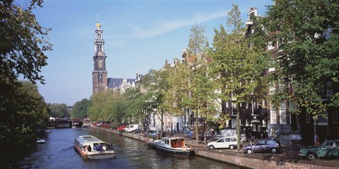 Framed Church along a channel in Amsterdam Netherlands Print