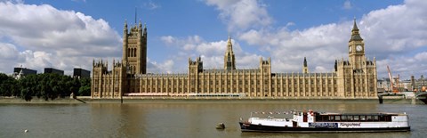 Framed Houses Of Parliament, Water And Boat, London, England, United Kingdom Print