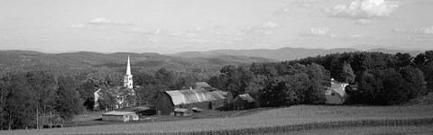 Framed High angle view of barns in a field, Peacham, Vermont (black and white) Print