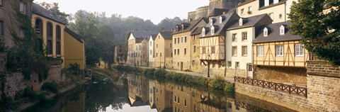 Framed Buildings along a river, Alzette River, Luxembourg City, Luxembourg Print