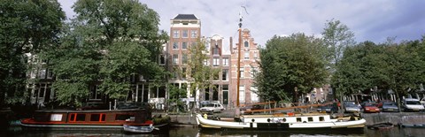 Framed Netherlands, Amsterdam, Boats in canal Print