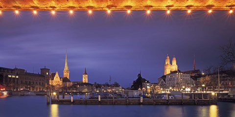 Framed Switzerland, Zurich, Cityscape of Zurich at Christmas Print