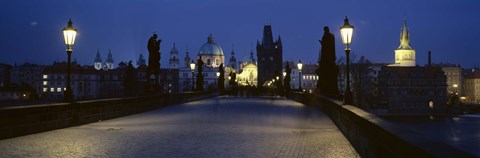 Framed Street light on a bridge, Charles Bridge, Prague, Czech Republic Print