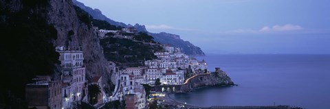 Framed High angle view of a village near the sea, Amalfi, Amalfi Coast, Salerno, Campania, Italy Print