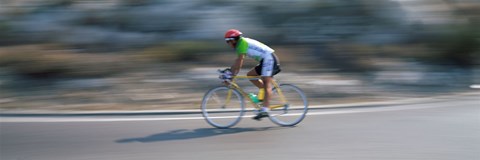 Framed Bike racer participating in a bicycle race, Sitges, Barcelona, Catalonia, Spain Print