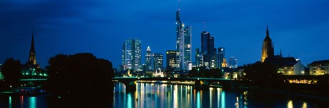 Framed Buildings at the waterfront, Frankfurt, Hesse, Germany Print