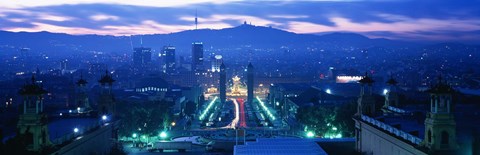 Framed Barcelona, Spain at Night Print