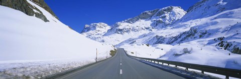 Framed Empty road passing through a polar landscape, Route 3, Graubunden, Switzerland Print