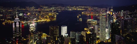 Framed Buildings Illuminated At Night, Hong Kong Print