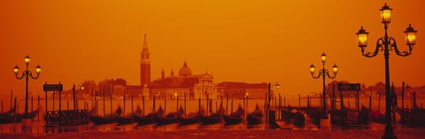 Framed Gondolas moored at a dock, San Giorgio Maggiore, Venice, Italy Print
