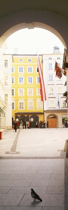 Framed Facade of a building, Birthplace Of Wolfgang Amadeus Mozart, Getreidegasse, Salzburg, Austria Print