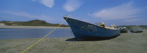 Framed Fishing boats on the beach, Mexico Print