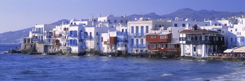 Framed Buildings on the Waterfront, Mykonos, Greece Print