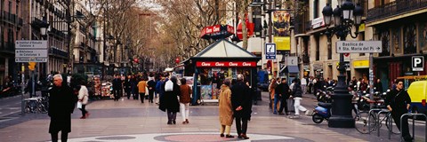 Framed Tourists in a street, Barcelona, Spain Print