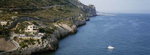 Framed Aerial view of a coastline, Barcelona, Spain Print