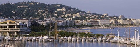 Framed High Angle View Of Boats Docked At Harbor, Cannes, France Print