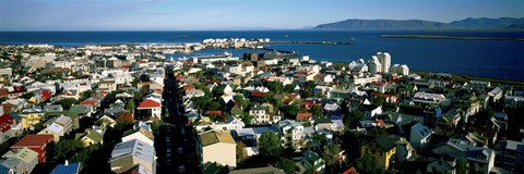 Framed High Angle View Of A City, Reykjavik, Iceland Print