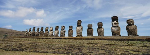 Framed Low angle view of Moai statues in a row, Easter Island, Chile Print