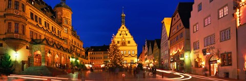 Framed Town Center Decorated With Christmas Lights, Rothenburg, Germany Print